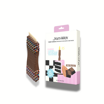 YUM-WICK® Milk Chocolate Stick Candles w. Rainbow Nonpareils-  6ct