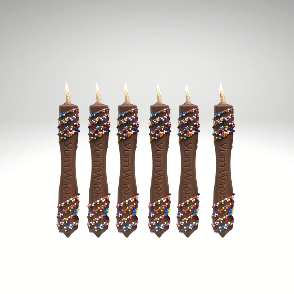 YUM-WICK® Milk Chocolate Stick Candles w. Rainbow Nonpareils-  6ct