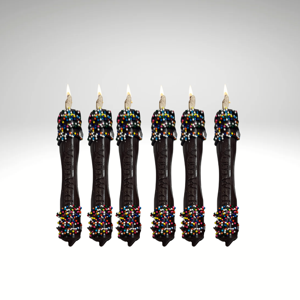 YUM-WICK® Dark Chocolate Stick Candles w. Rainbow Nonpareils -  6ct