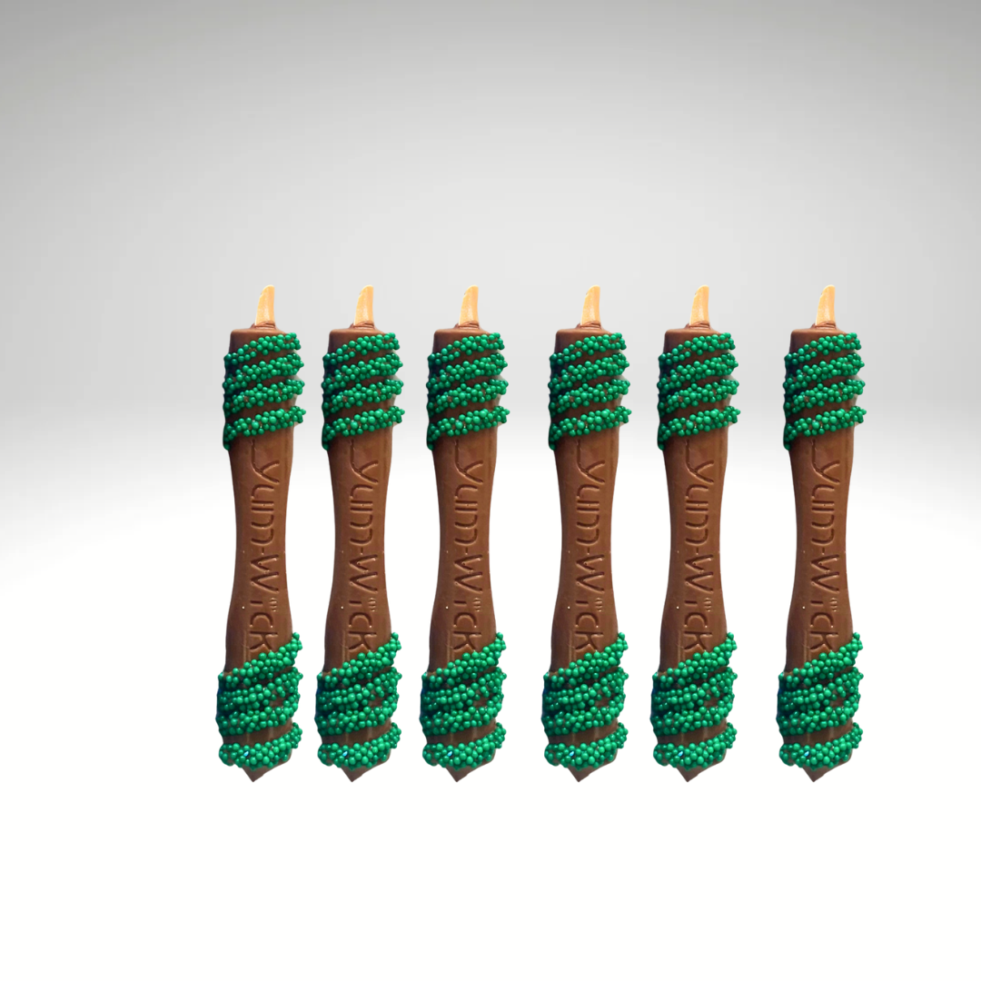 YUM-WICK® Milk Chocolate Stick Candles w. Green Nonpareils-  6ct