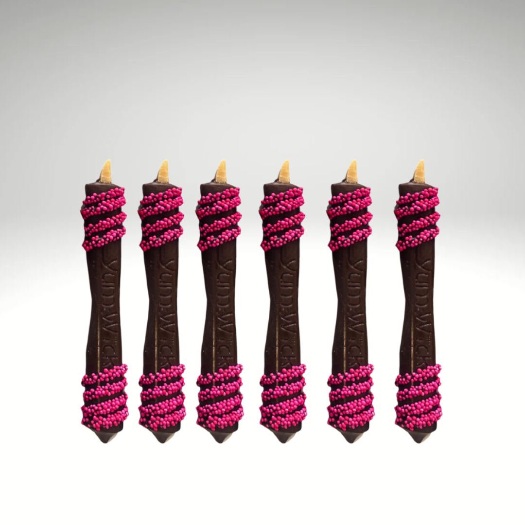 YUM-WICK® Dark Chocolate Stick Candles w. Pink Nonpareils -  6ct