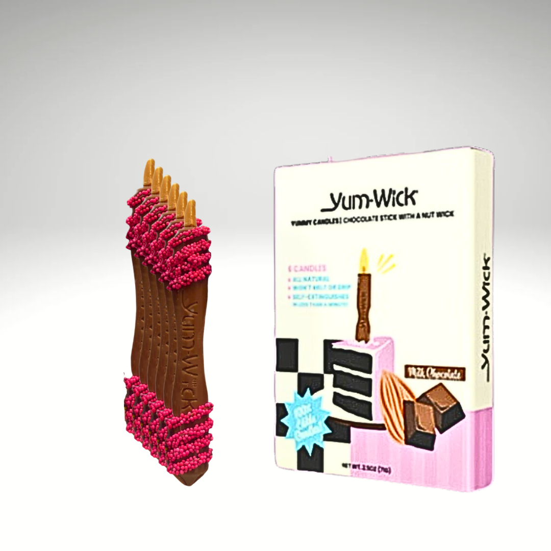 YUM-WICK® Creamy Milk Chocolate Stick w.Pink Nonpareils Candles -6ct